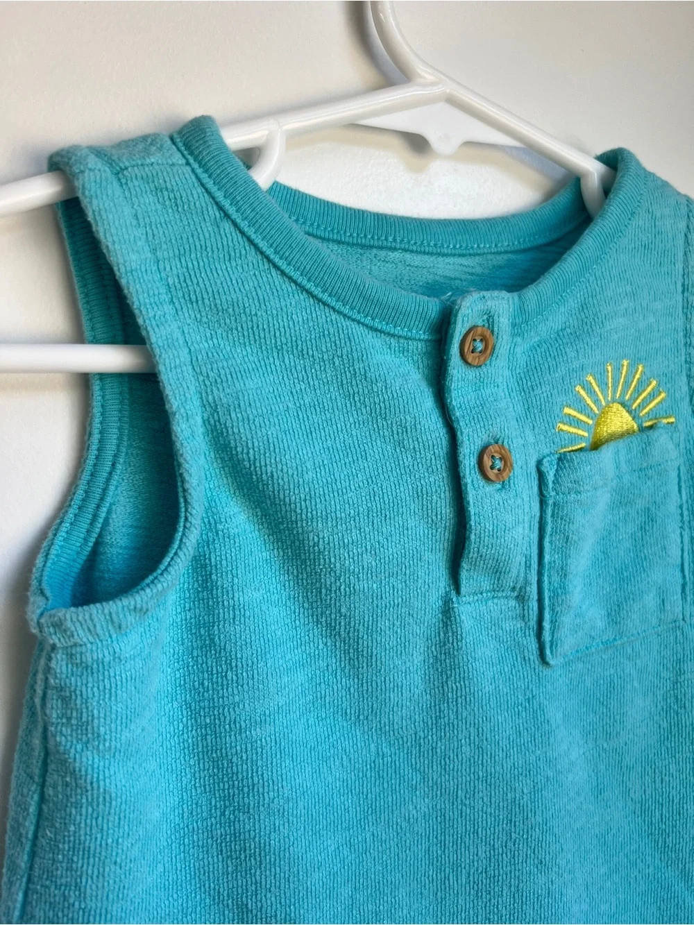 Garanimals 12M Turquoise Terry Cloth Romper Sun Pocket Summer One Piece